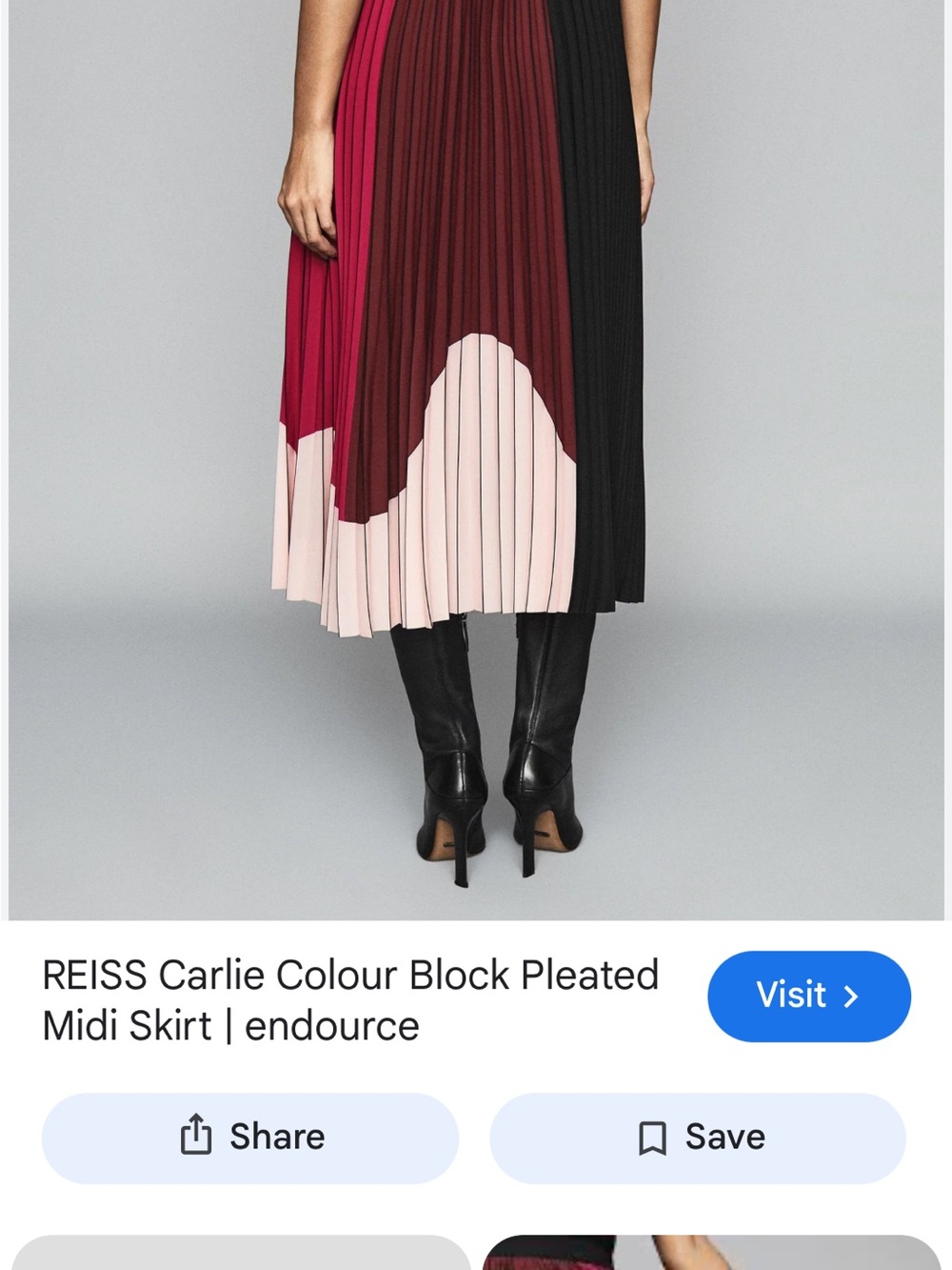 REISS Colorblock Pleated Midi Skirt in Pink and Black - Picture 9 of 9